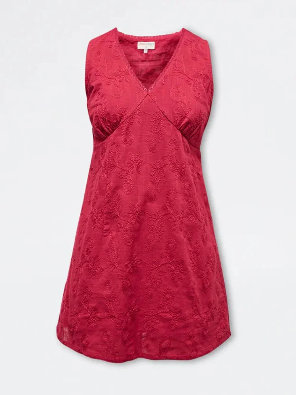 Red Floral Embroidered Cotton Dress